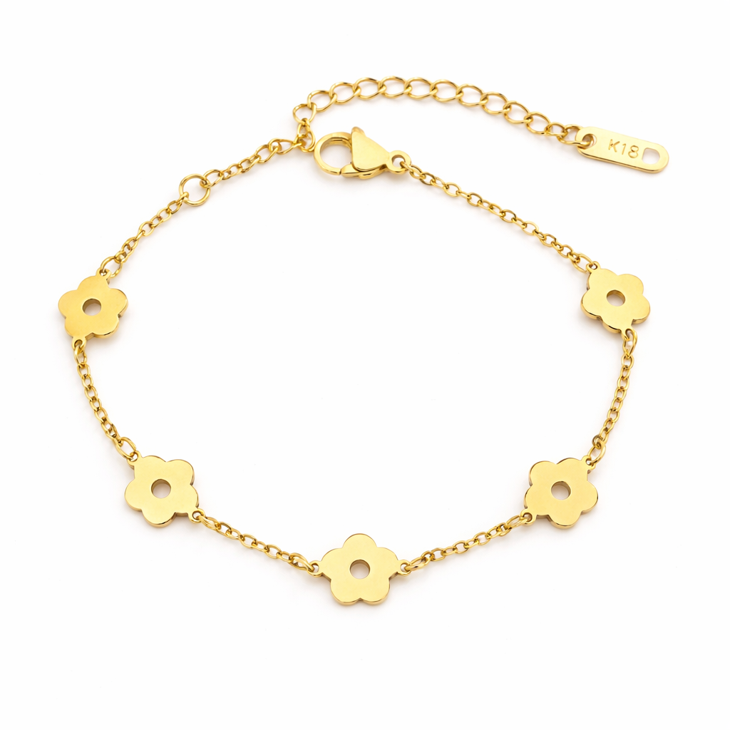 Blomsterarmbånd i Rustfritt Stål – Justerbart Lenke Armbånd med Charms