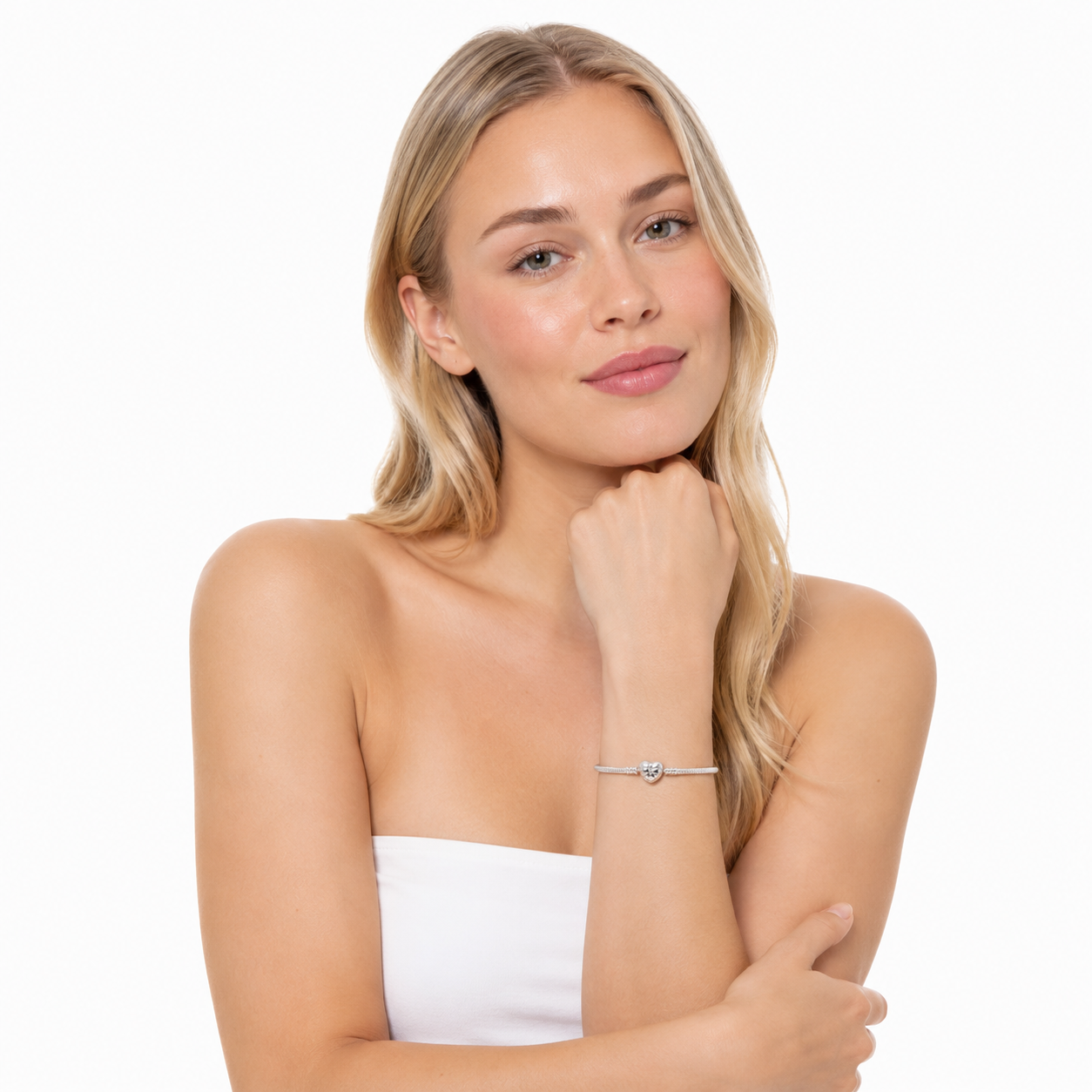 925 Sterling Sølv Snake Chain Armbånd med Hjerte – Klassisk Charm Armbånd til Dame