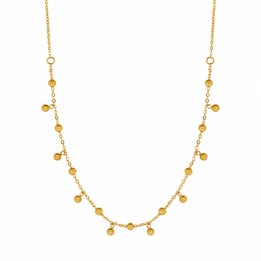 Gullfarget Choker Halskjede – Minimalistisk Bønne & Tassel Design