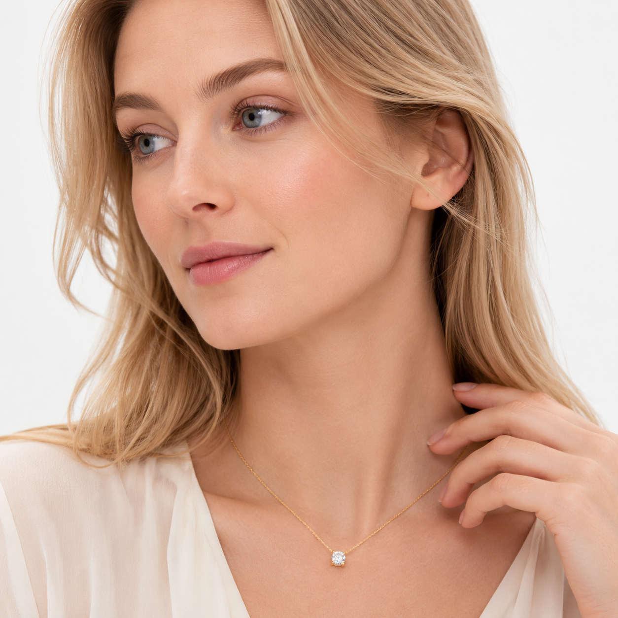 Moissanitt Solitaire Halskjede til Dame | Elegant Anheng i 5 mm eller 4 mm