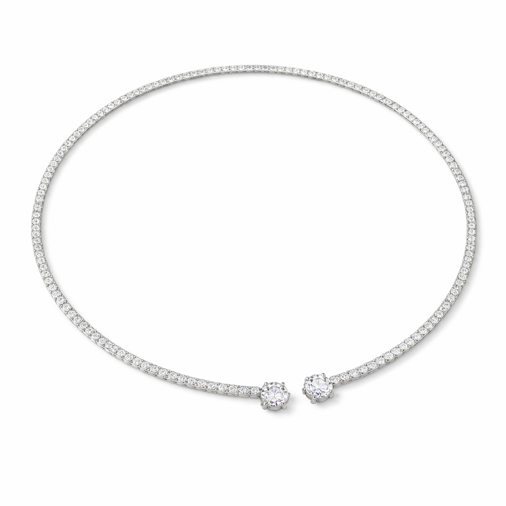 Hjerte Choker med Strass – Gullfarget Åpen Krage Halskjede | Elegant og Trendy Smykke til Dame