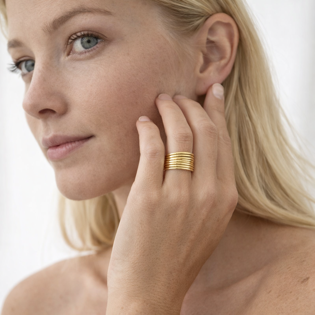 Geometrisk Ring i 925 Sterlingsølv – Håndlaget Gullfarget Statement Ring for Kvinner
