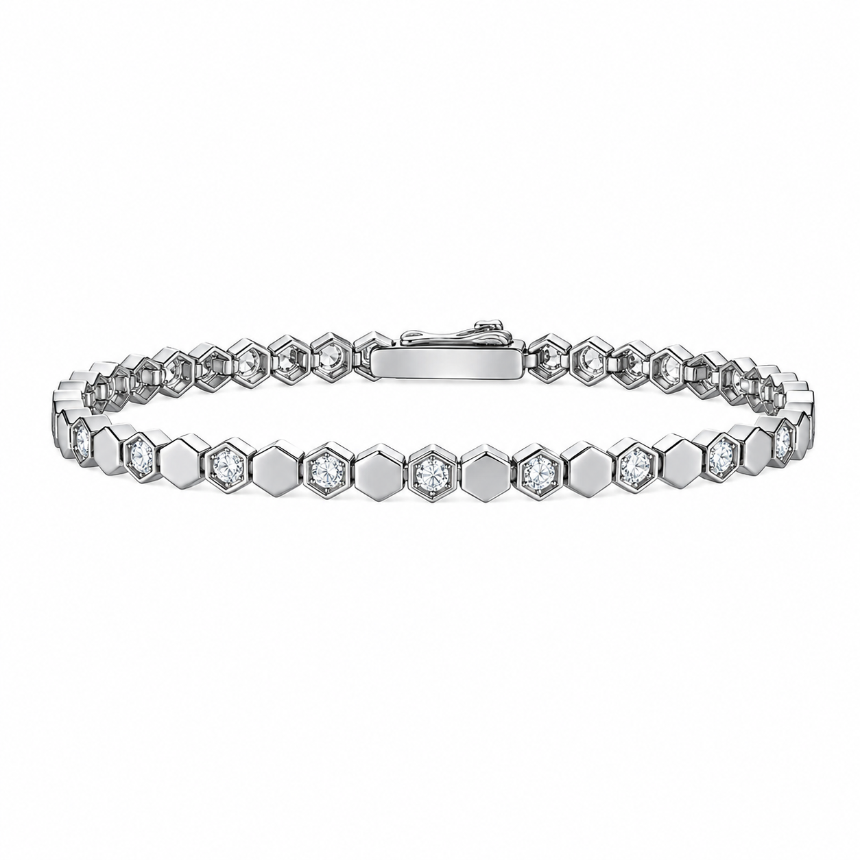 Moissanite Tennisarmbånd til Dame – 925 Sterling Sølv med Gullbelagt Geometrisk Design