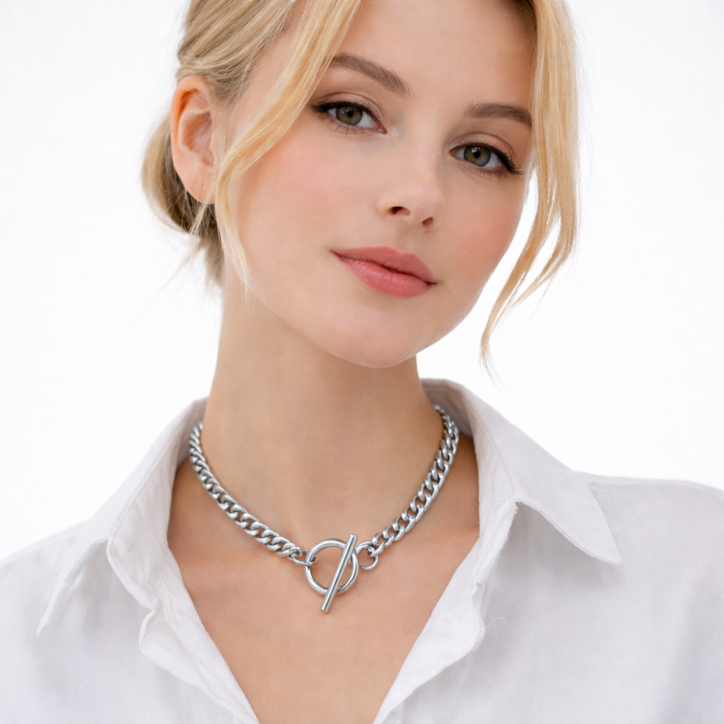 Chunky Choker Halskjede med T-Bar Lås – Gullfarget Cuban Chain Statement Smykke