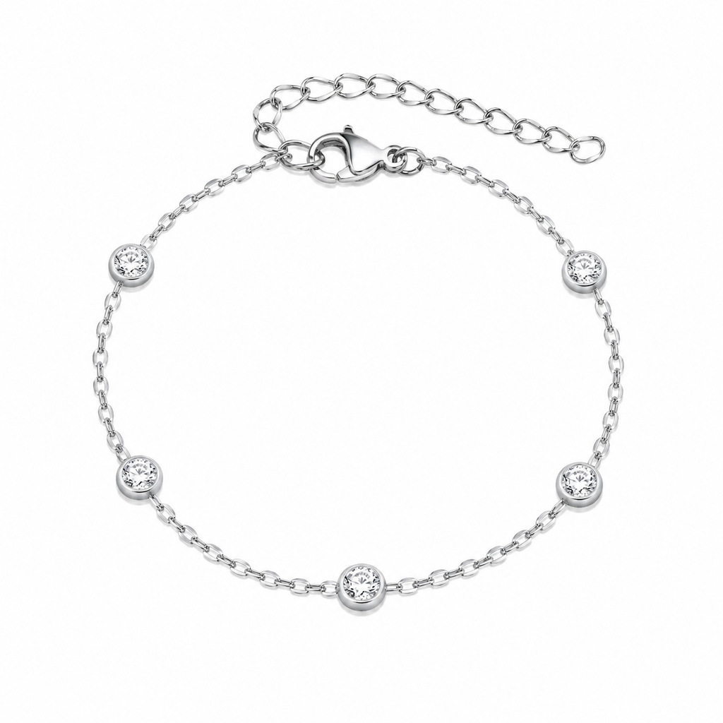 Lenkearmbånd med Zirkonia i Rustfritt Stål – Elegant Armbånd til Dame