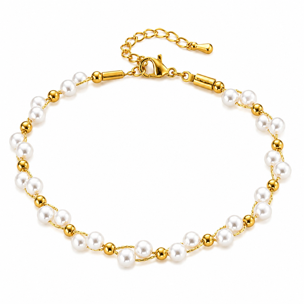 Perlearmbånd med 18K Gullbelegg – Justerbart Armbånd til Dame