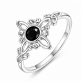 Celtic Trinity Knot Ring til Dame | Sølvbelagt Ring med Obsidian