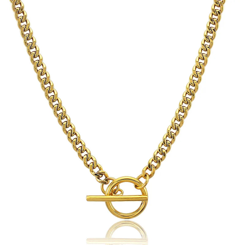 Chunky Choker Halskjede med T-Bar Lås – Gullfarget Cuban Chain Statement Smykke