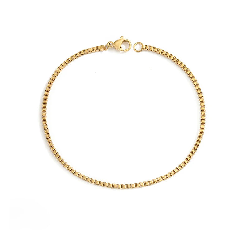 Box Chain Armbånd i Gullfarget Stål – 2 mm Minimalistisk Lenke