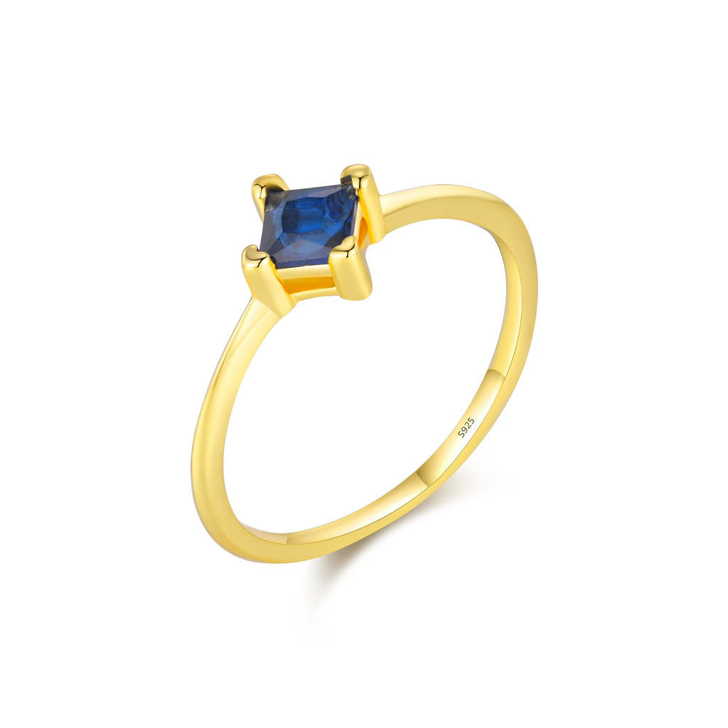Firkantet Ring i 925 Sterlingsølv med Kongeblå CZ – Elegant Vielsesring for Kvinner