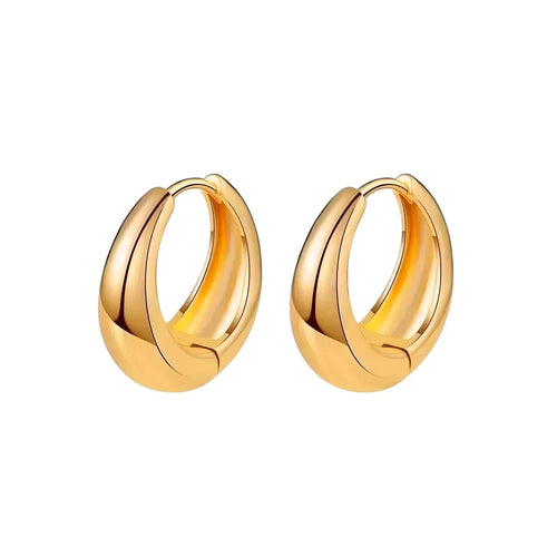 Chunky Huggie Hoop Øredobber – Dråpeformet Design i Gullfarget Stål (8/10/12 mm)