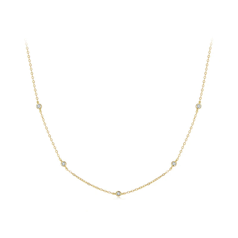 Moissanite Station Halskjede i 925 Sterling Sølv – 18K Gull Layering Choker
