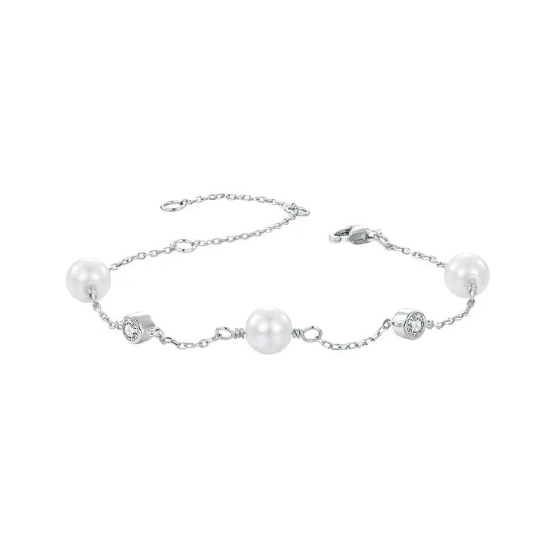 Moissanitt- og Perlearmbånd i 925 Sterling Sølv – Justerbart Elegant Armbånd til Dame