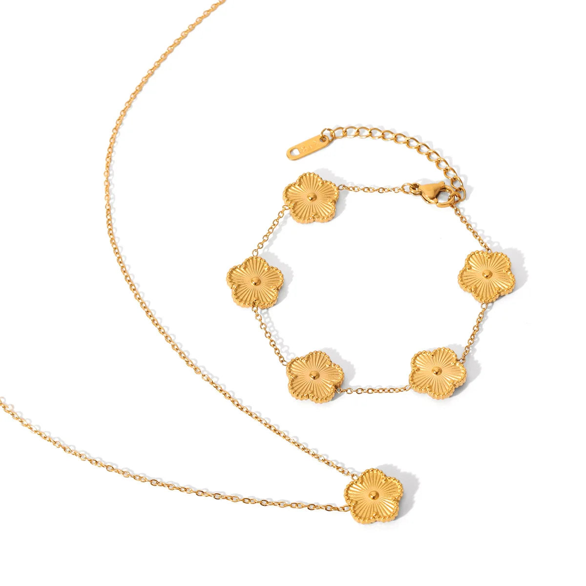 Smykkesett med Kløverblomst til Dame – Halskjede og Armbånd i Gullfarget Design