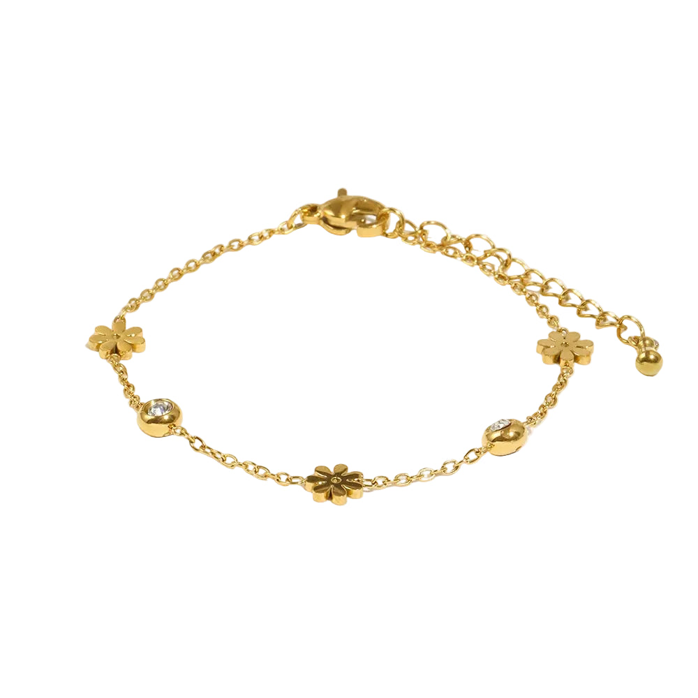 Blomsterarmbånd i Gullbelagt Stål – Tosidig Design i Sort og Hvit