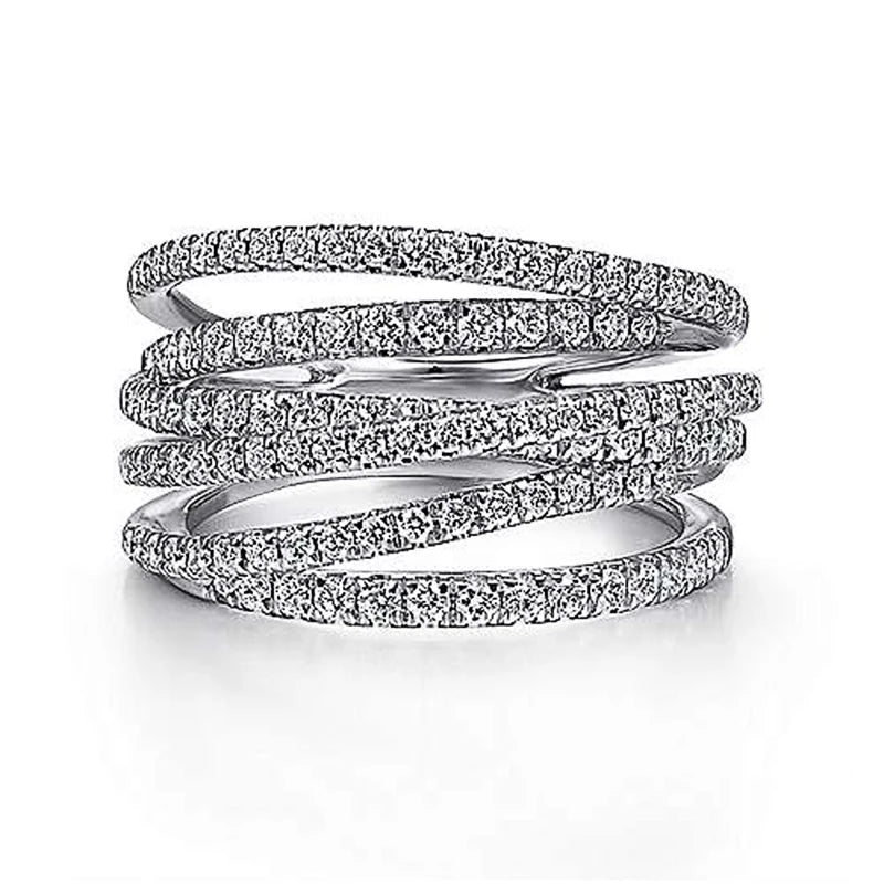 Flerlags Kryssring med Glitrende CZ-Steiner – Trendy Statement Ring for Kvinner