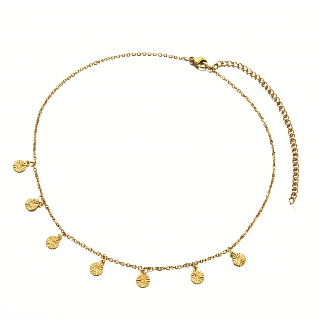 Tassel Halskjede i Rustfritt Stål | Gullfarget Choker med Glitrende Skiver