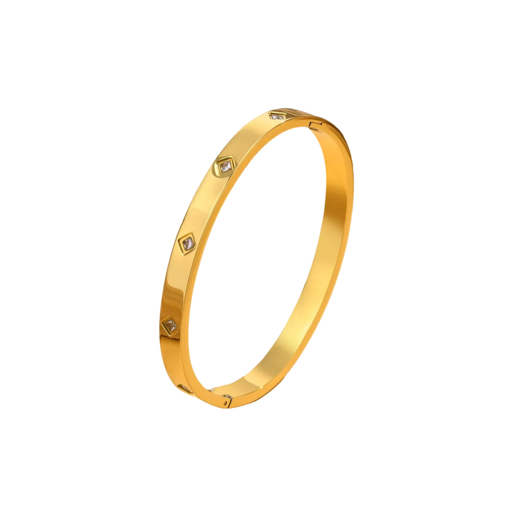 Cuff Armbånd med Zirkonia – Gullfarget Stål Bling Bangle