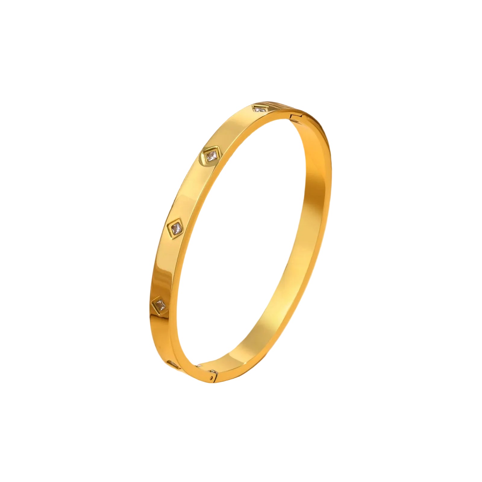 Cuff Armbånd med Zirkonia – Gullfarget Stål Bling Bangle