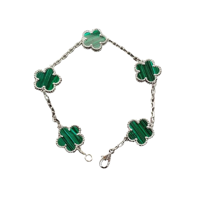 Blomsterarmbånd med Grønn Skjell – 18K Gullbelagt Stål Elegant Design