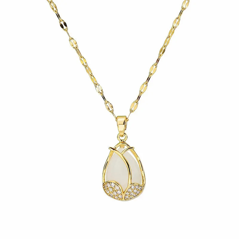 Tulipan Halskjede til Dame – Gullfarget med Rhinestone & Clavicle Design