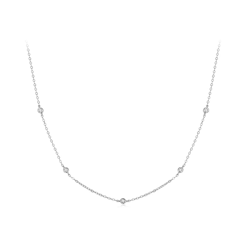 Moissanite Station Halskjede i 925 Sterling Sølv – 18K Gull Layering Choker