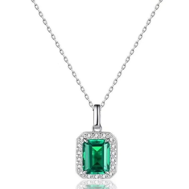 Lab Emerald Halskjede i 925 Sterling Sølv – Vintage Luksussmykke til Dame