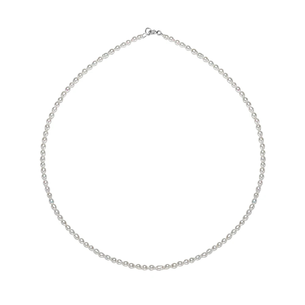 Ferskvannsperle Halskjede i 925 Sterling Sølv – Elegant Rice Pearl Smykke