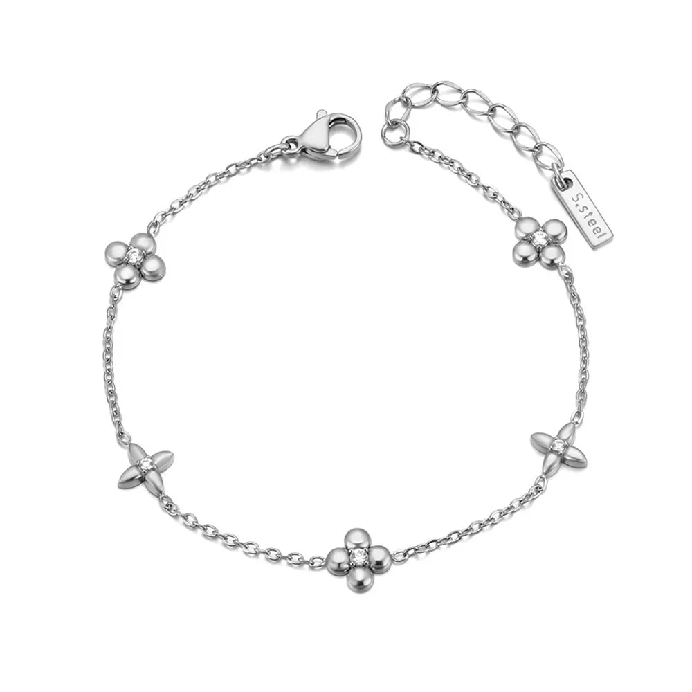Blomsterarmbånd med Zirkonia – 18K Gullbelagt Stål (Vannbestandig)