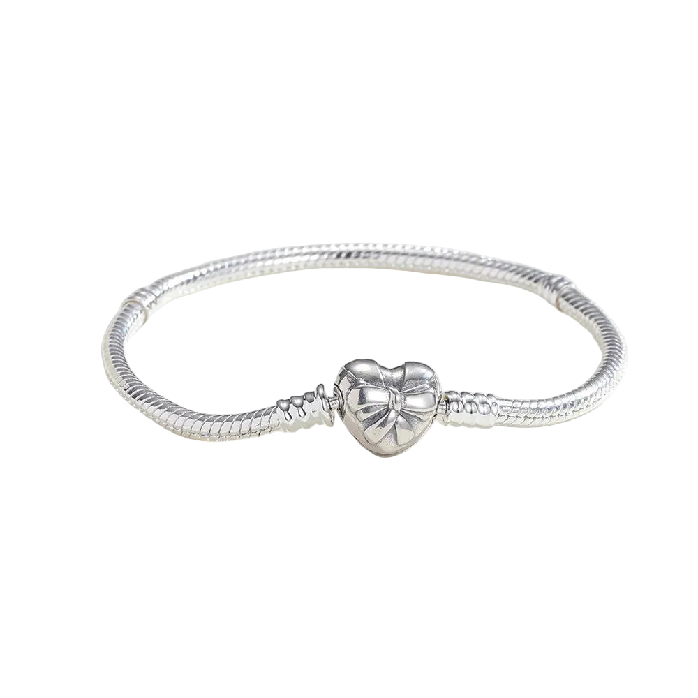 925 Sterling Sølv Snake Chain Armbånd med Hjerte – Klassisk Charm Armbånd til Dame