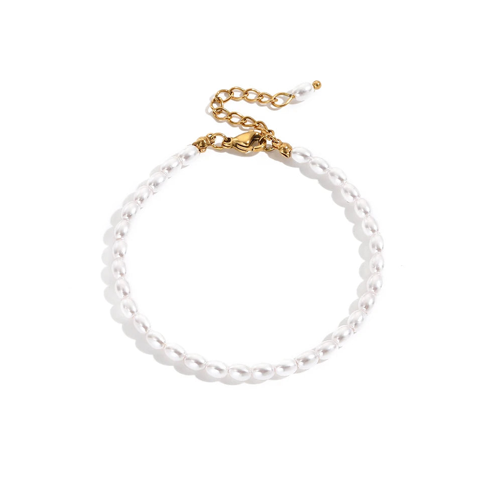 Perlearmbånd i Rustfritt Stål – Elegant Armbånd med Ovale Imitasjonsperler