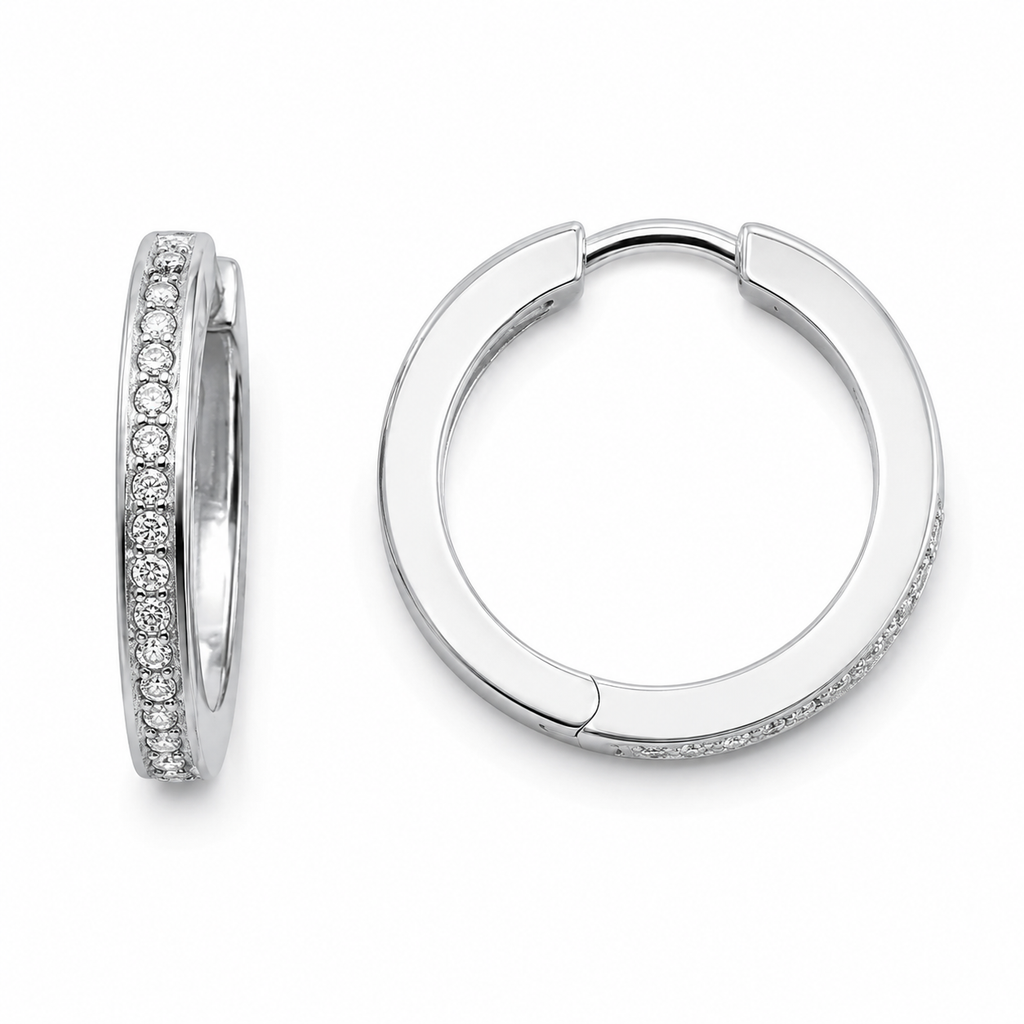 Creoløreringer i 925 Sterling Sølv – Klassiske Hoops med Glitrende Stener