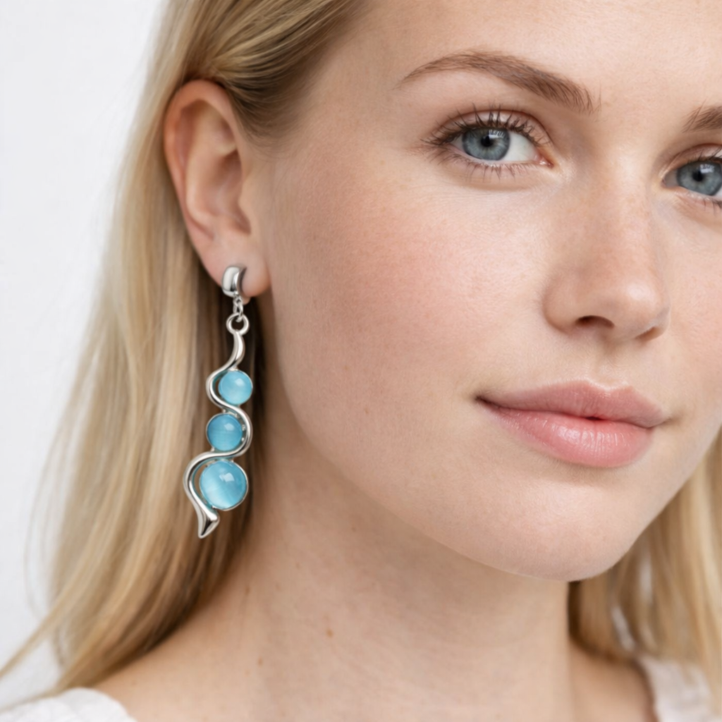 2-Pakning Øreplugs i Rustfritt Stål med Cat’s Eye Stein – Dangle Ear Tunnel til Stretch