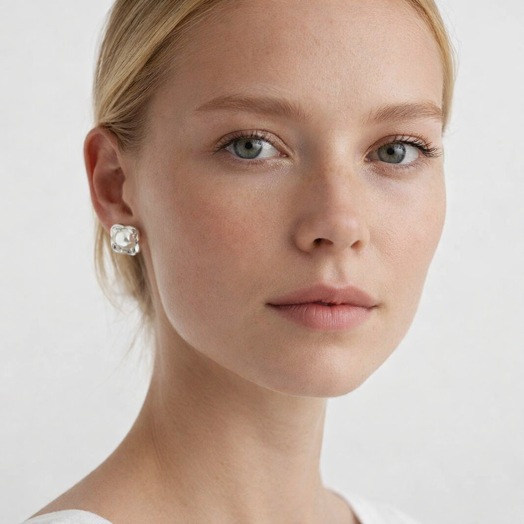 Firkantede Perleøredobber i 925 Sølv – Minimalistiske og Elegante Studs