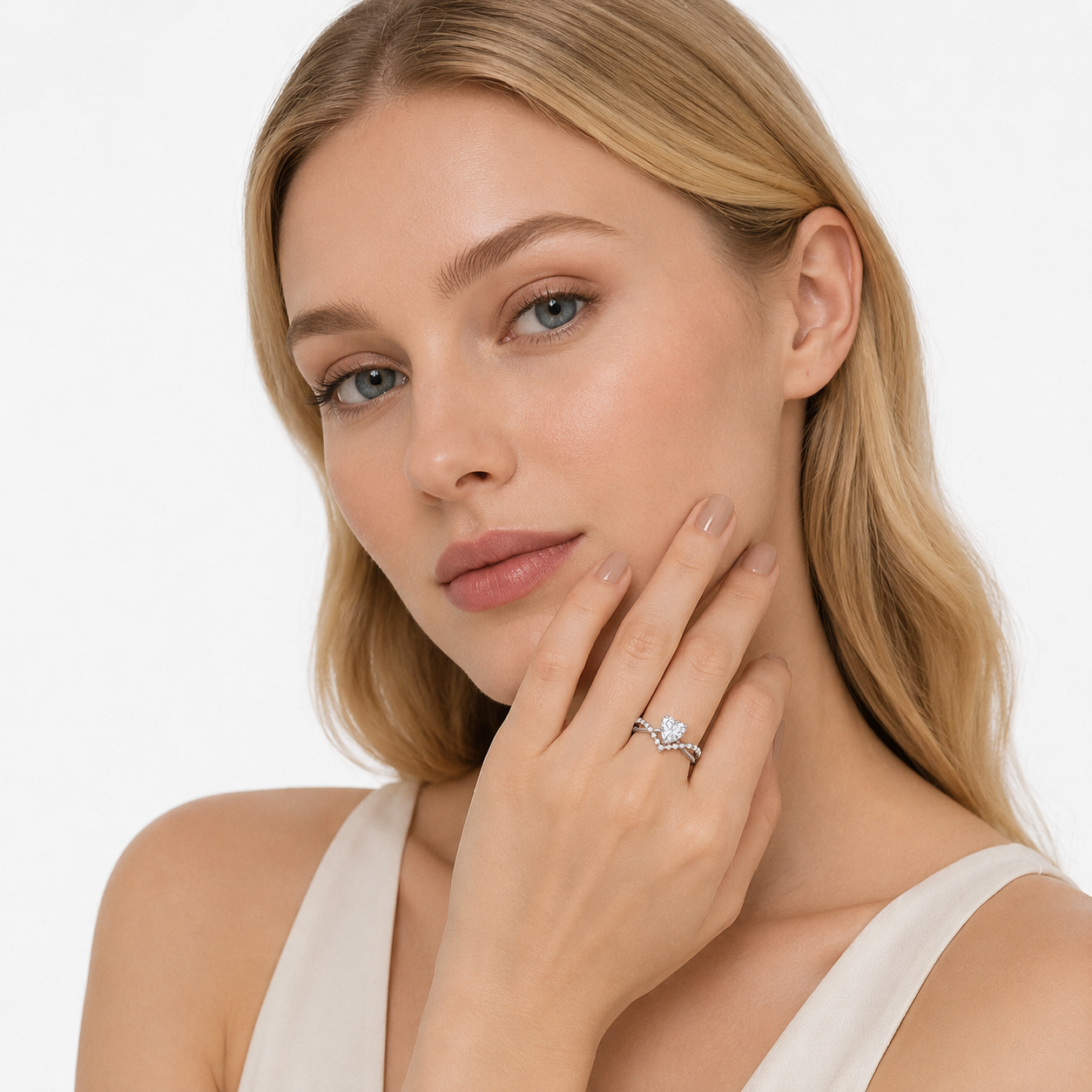Hjerteformet Moissanitt Ring i 925 Sterling Sølv – 1 CT