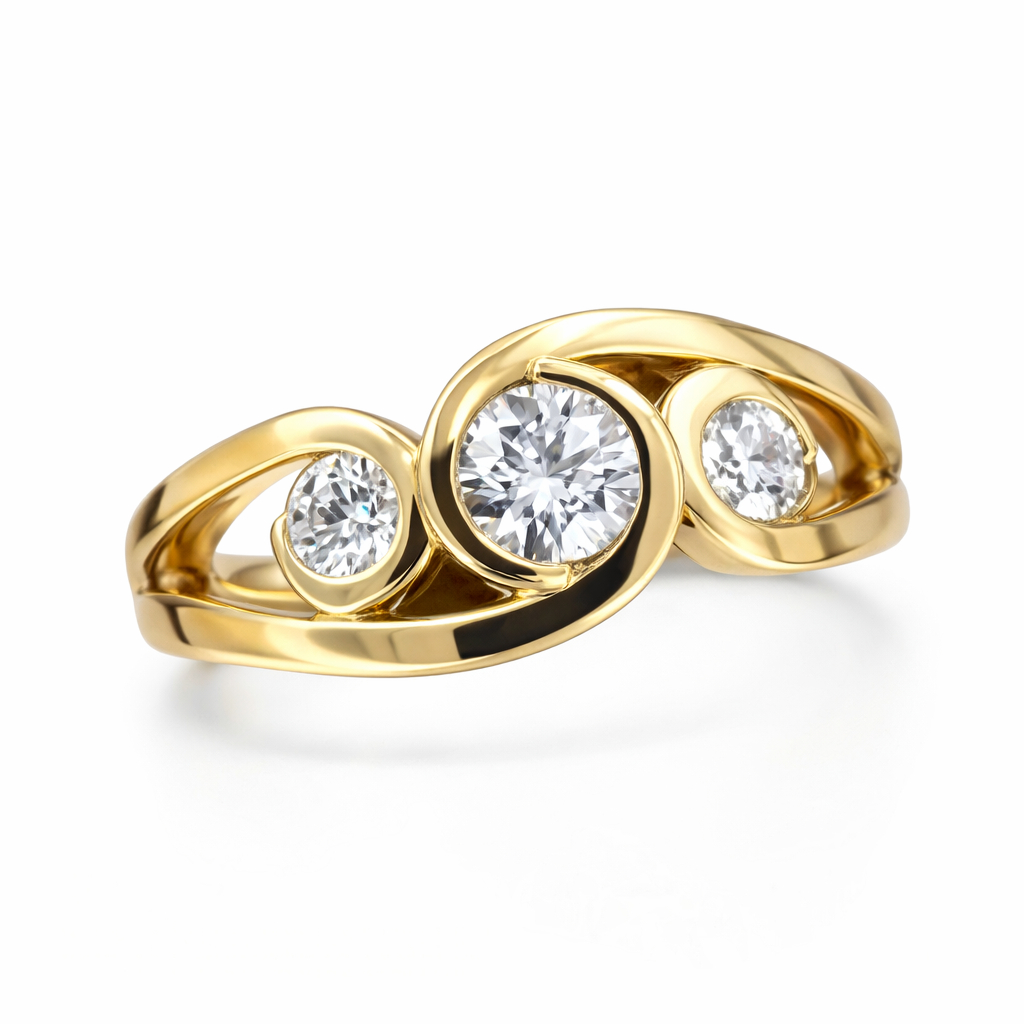 Geometrisk Gullfarget Ring med Rhinsteiner – Elegant og Trendy Smykke for Kvinner