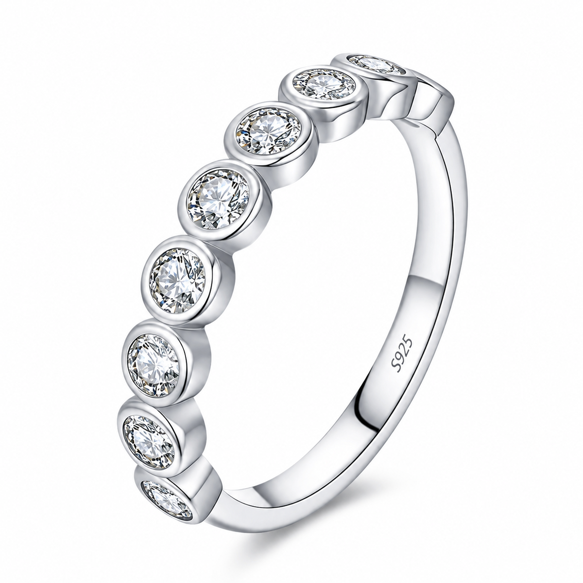 Rundslipt Moissanitt Eternity Ring i 925 Sterling Sølv for Dame – D-farge