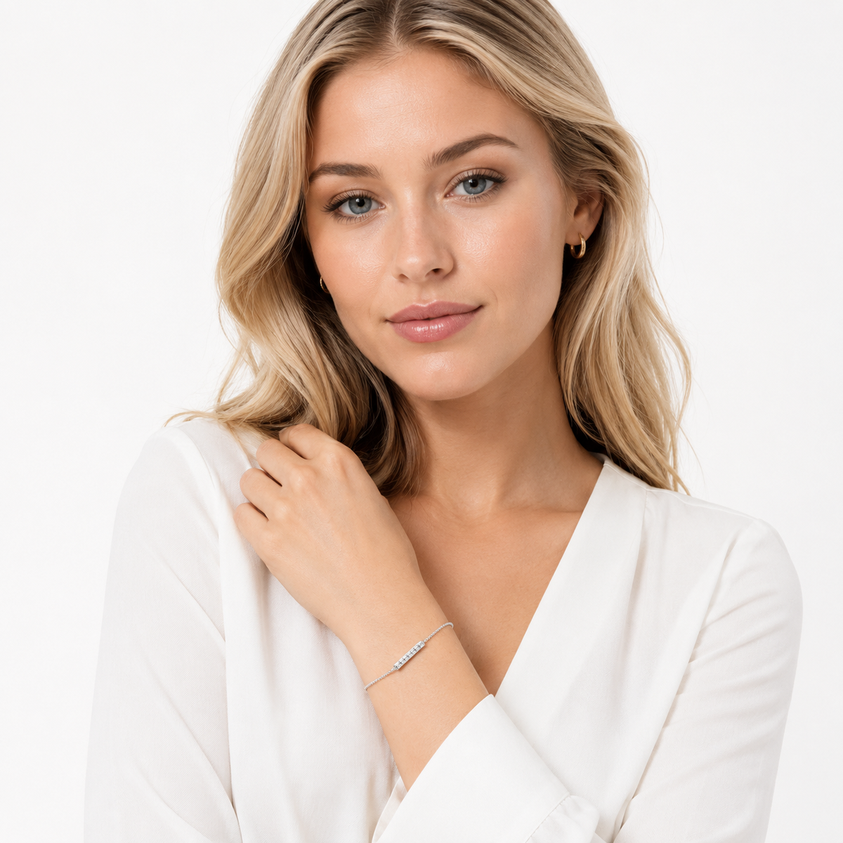 Kjedearmbånd i 925 Sterling Sølv med Hvit Zirkonia – Elegant Armbånd for Dame