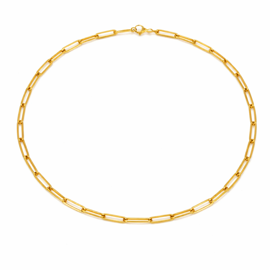 Paperclip Halskjede i Gullfarget Rustfritt Stål – Trendy Lenke for Dame og Herre | Unisex Statement Smykke