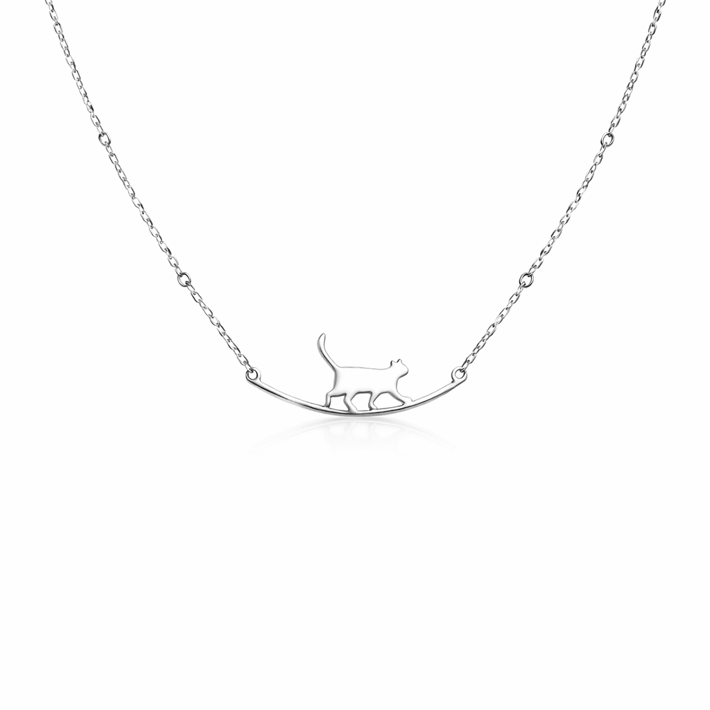 Katt Halskjede med Gående Katt – Søtt og Minimalistisk Anheng | Elegant Clavicle Chain for Kvinner