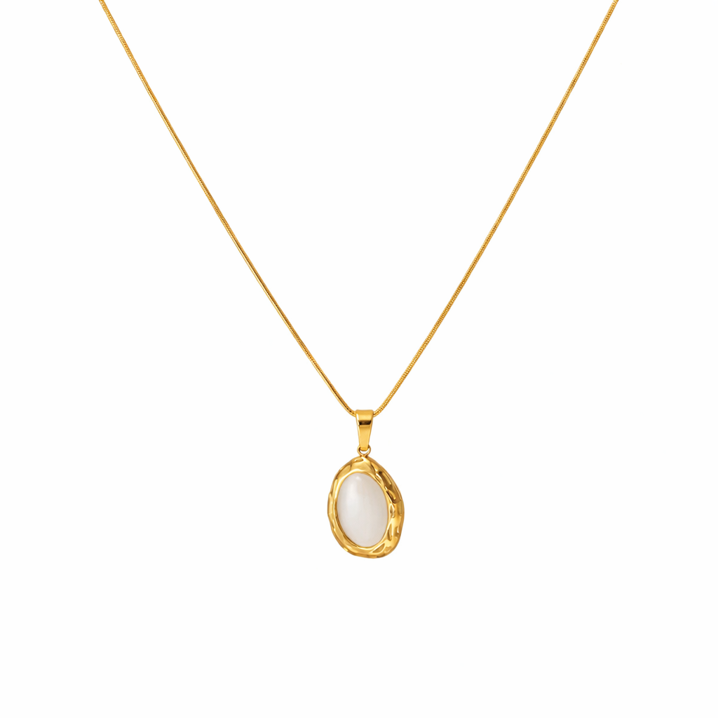 18K Gullbelagt Halskjede med Cat Eye Opal – Elegant Ovalt Anheng