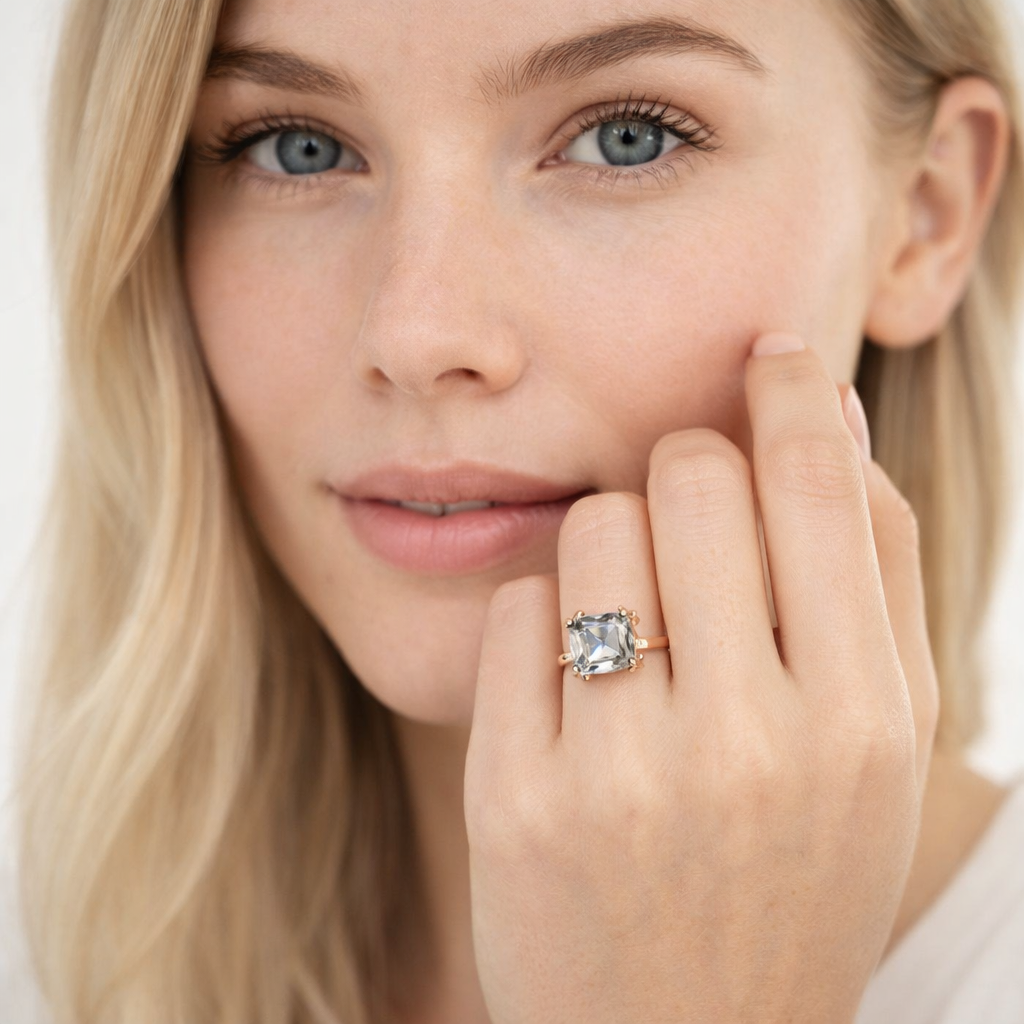 Vintage Ring i 585 Roségullfarge med Grå Zirkon – Elegant og Tidløs Brudering