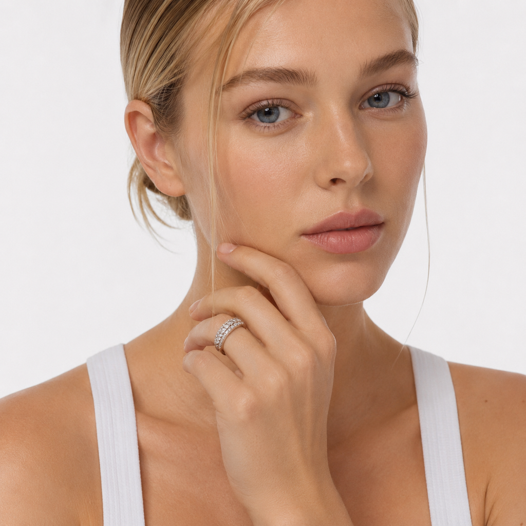 Moissanittring i 925 Sterling Sølv – Halv Eternity Ring med Marquise- og Rundslipte Stener