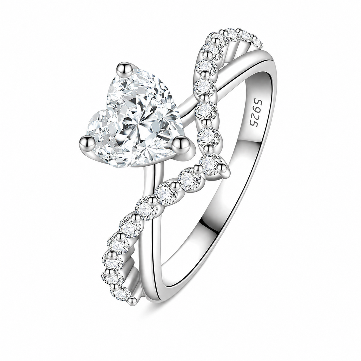 Hjerteformet Moissanitt Ring i 925 Sterling Sølv – 1 CT