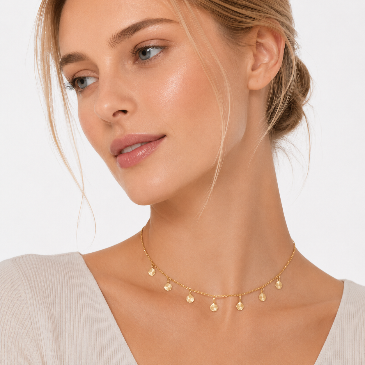 Tassel Halskjede i Rustfritt Stål | Gullfarget Choker med Glitrende Skiver
