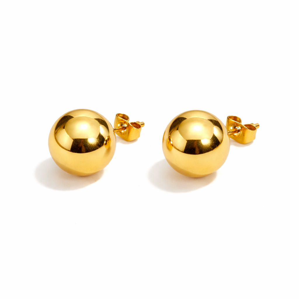 Kuleformede Øredobber 12 mm – Gullbelagte Studs i Rustfritt Stål