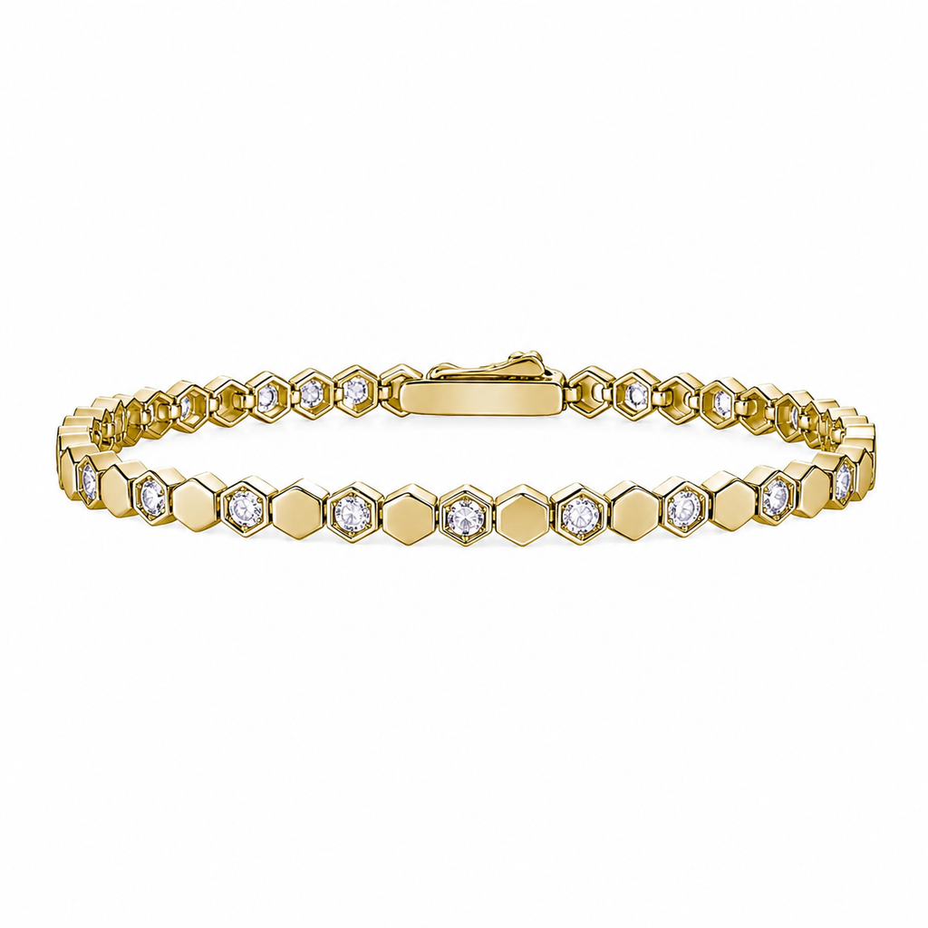 Moissanite Tennisarmbånd til Dame – 925 Sterling Sølv med Gullbelagt Geometrisk Design