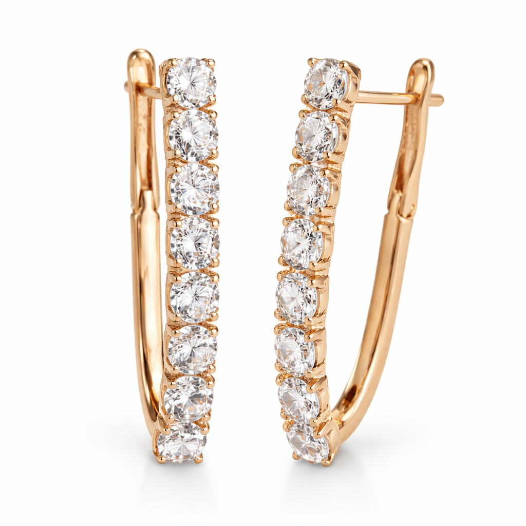 Hoop øredobber i gullfarge med runde zirkonstener – multicolor krystaller + hvit zirkon (vintage), perfekt gave