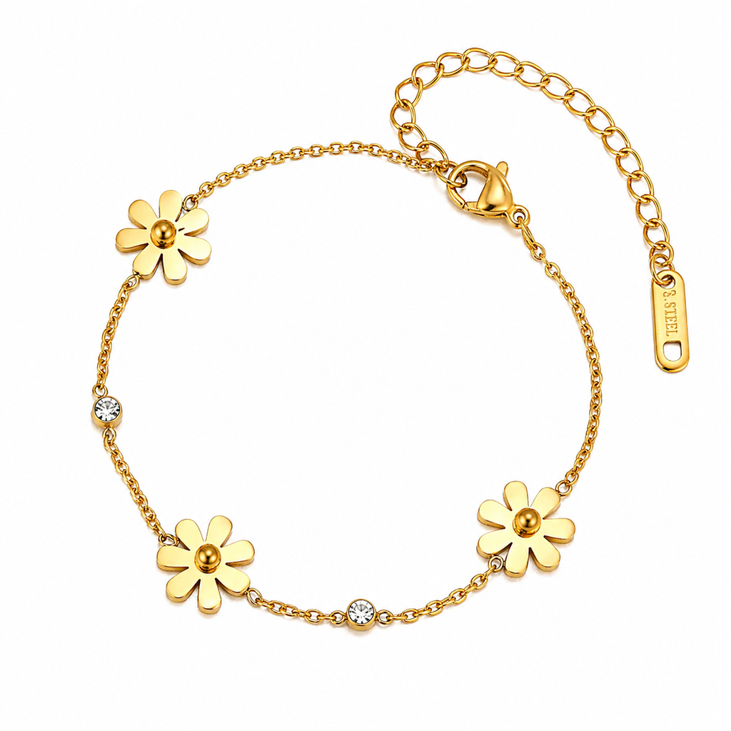 Blomsterarmbånd til Dame – Gullbelagt med Zirkon & Justerbar Lenke