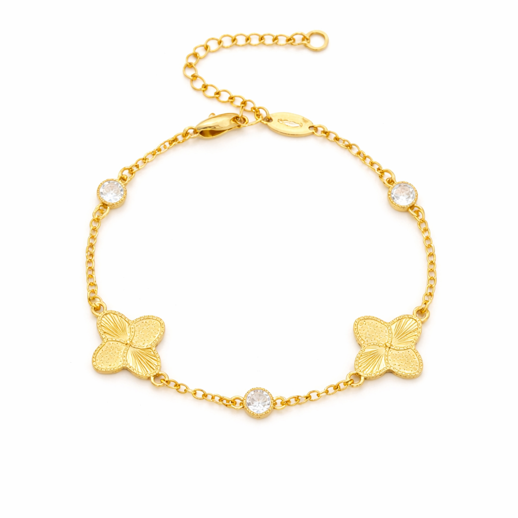Firkløver Armbånd med Rhinestones – Gullfarget Luksuriøst Smykke